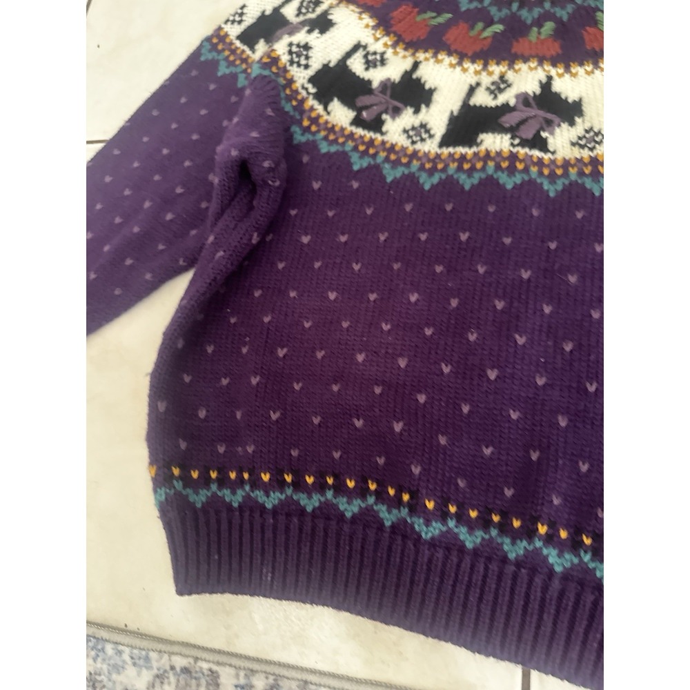 Vintage 90s Northern Isles Womens L Purple Scottie Dog Apple Fair Isle Sweater - Picture 12 of 16